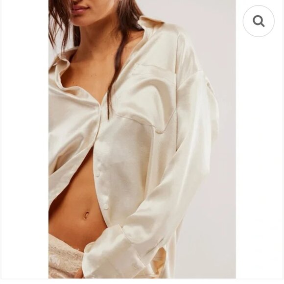 Free People Shirt Womens Size Medium Shooting For The Moon Button Down Satin - Picture 2 of 15